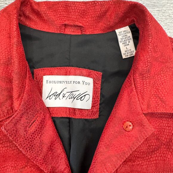 Vintage 90s Y2K Lord & Taylor Suede Red Leather Jacket Snakeskin Print Outerwear - Picture 7 of 7